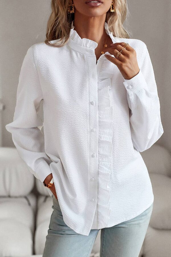 BUTTON UP LACE STRIPE SHIRT_CWTSTL0274