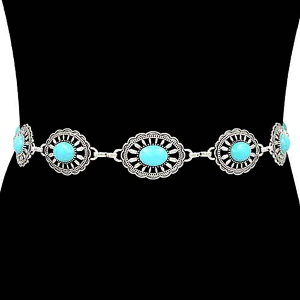 Western Oval Turquoise Stone Concho Chain Belt - Image 2