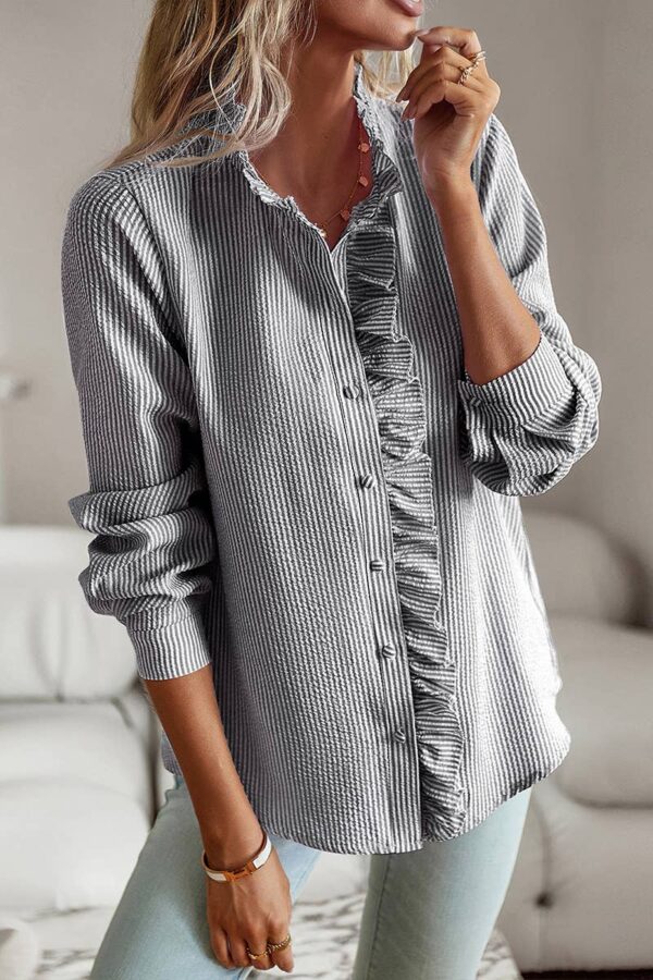 BUTTON UP LACE STRIPE SHIRT_CWTSTL0274 - Image 5