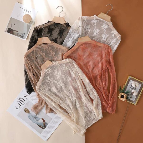 Floral Lace Sheer Mesh Layering see through Top - Image 8