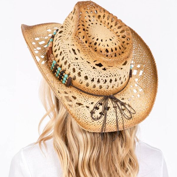 Open Weave Cowboy Hat with Western Wood Bead Band