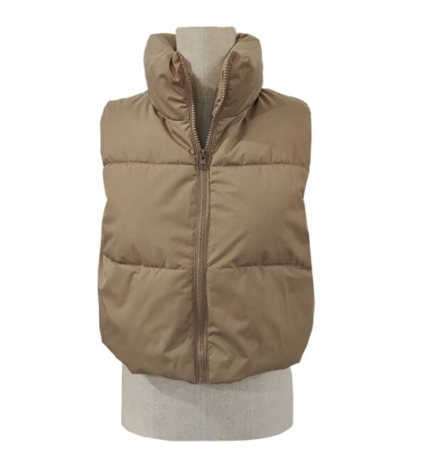 Stand Collar Quilted Short Vest - Image 2
