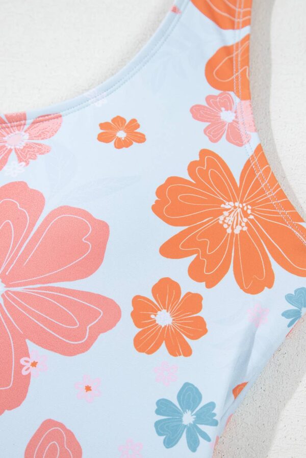 Floral Patchwork Backless One Piece Swimsuit - Image 2