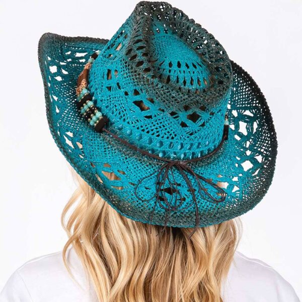 Open Weave Cowboy Hat with Western Wood Bead Band - Image 5