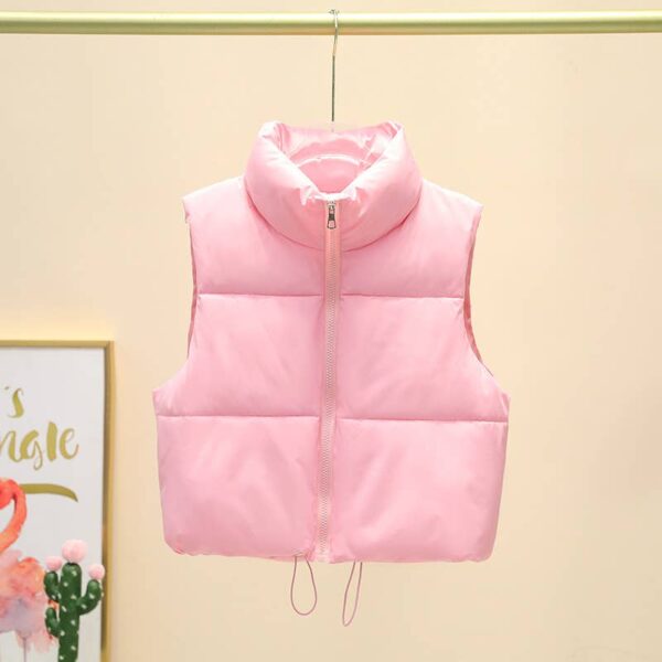 Stand Collar Quilted Short Vest - Image 5