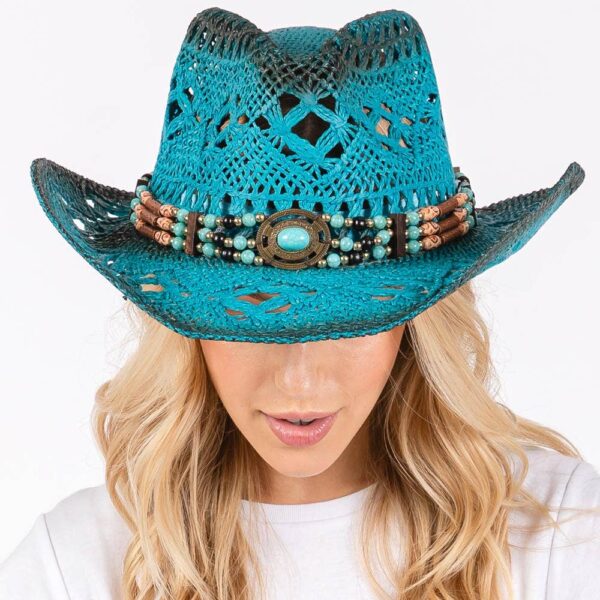 Open Weave Cowboy Hat with Western Wood Bead Band - Image 10