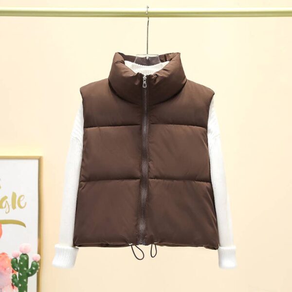 Stand Collar Quilted Short Vest - Image 9