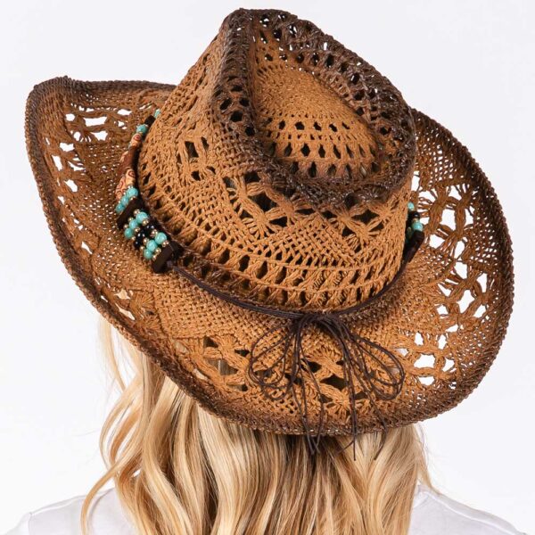 Open Weave Cowboy Hat with Western Wood Bead Band - Image 12