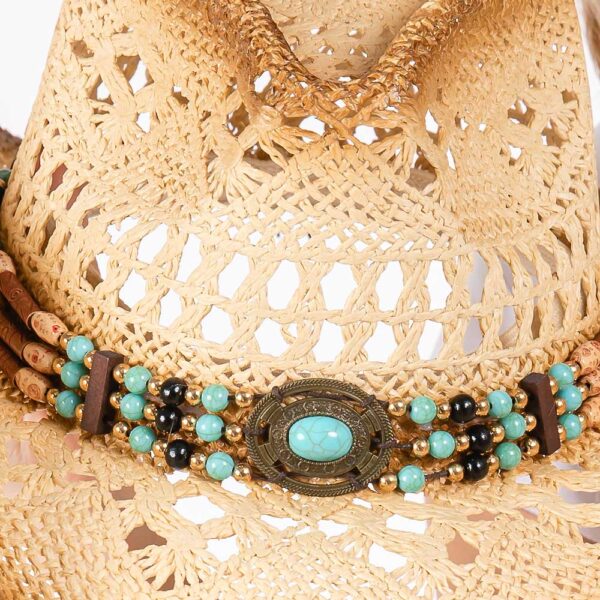 Open Weave Cowboy Hat with Western Wood Bead Band - Image 15