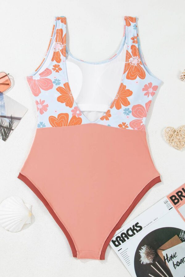 Floral Patchwork Backless One Piece Swimsuit - Image 7